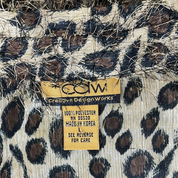 CDW Creative Design Works Sleeveless Leopard Print Fringe Button Down Blouse L - Picture 9 of 10